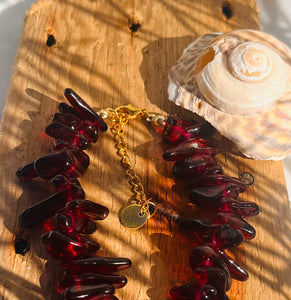 Necklace Crystal gold  "RED SUNSET"