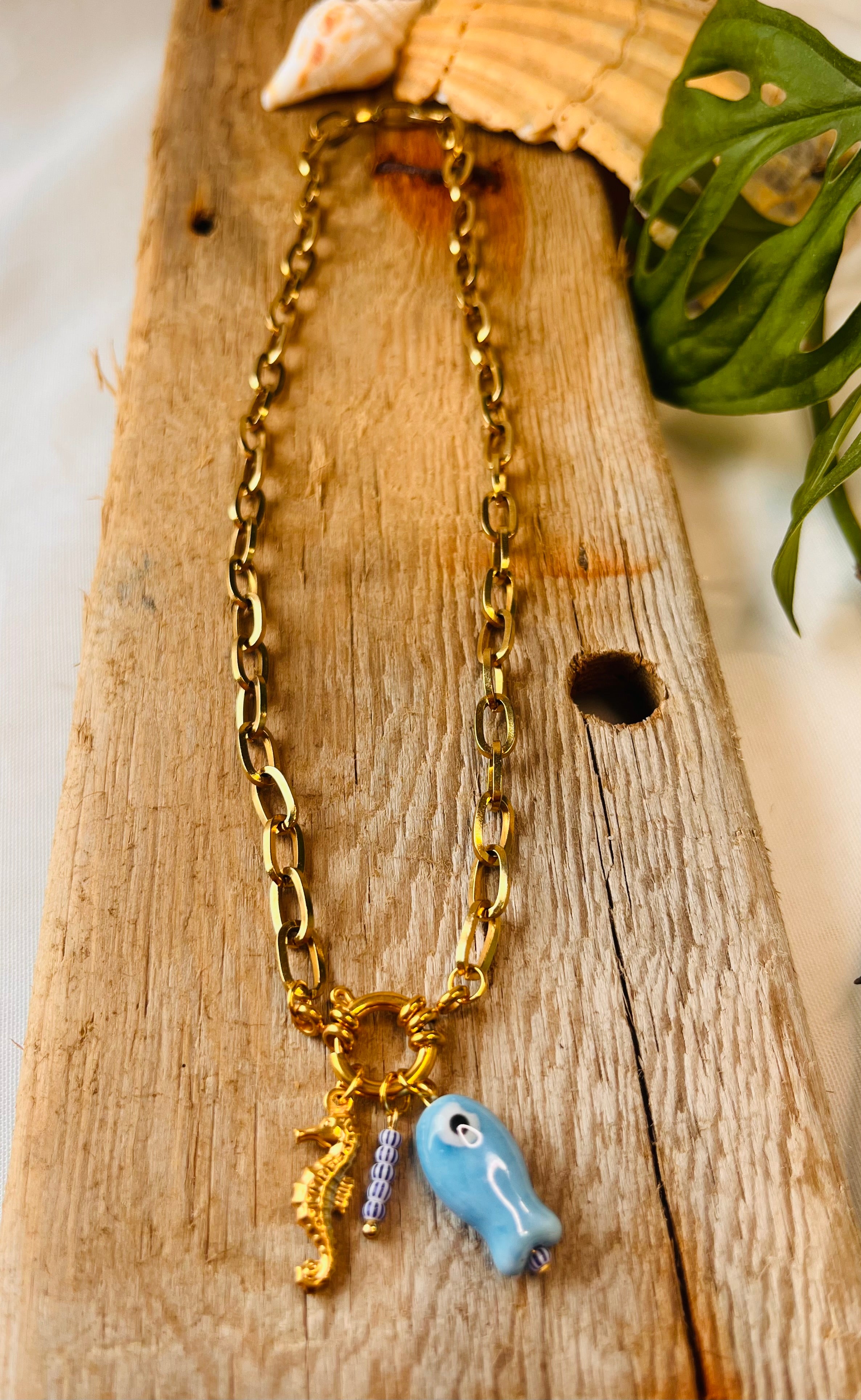 Necklace Edelstahl Gliederkette gold "SEALIFE"