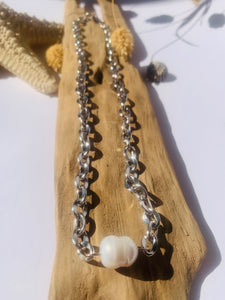 Necklace Edelstahl Gliederkette silver "ROUND PEARL"