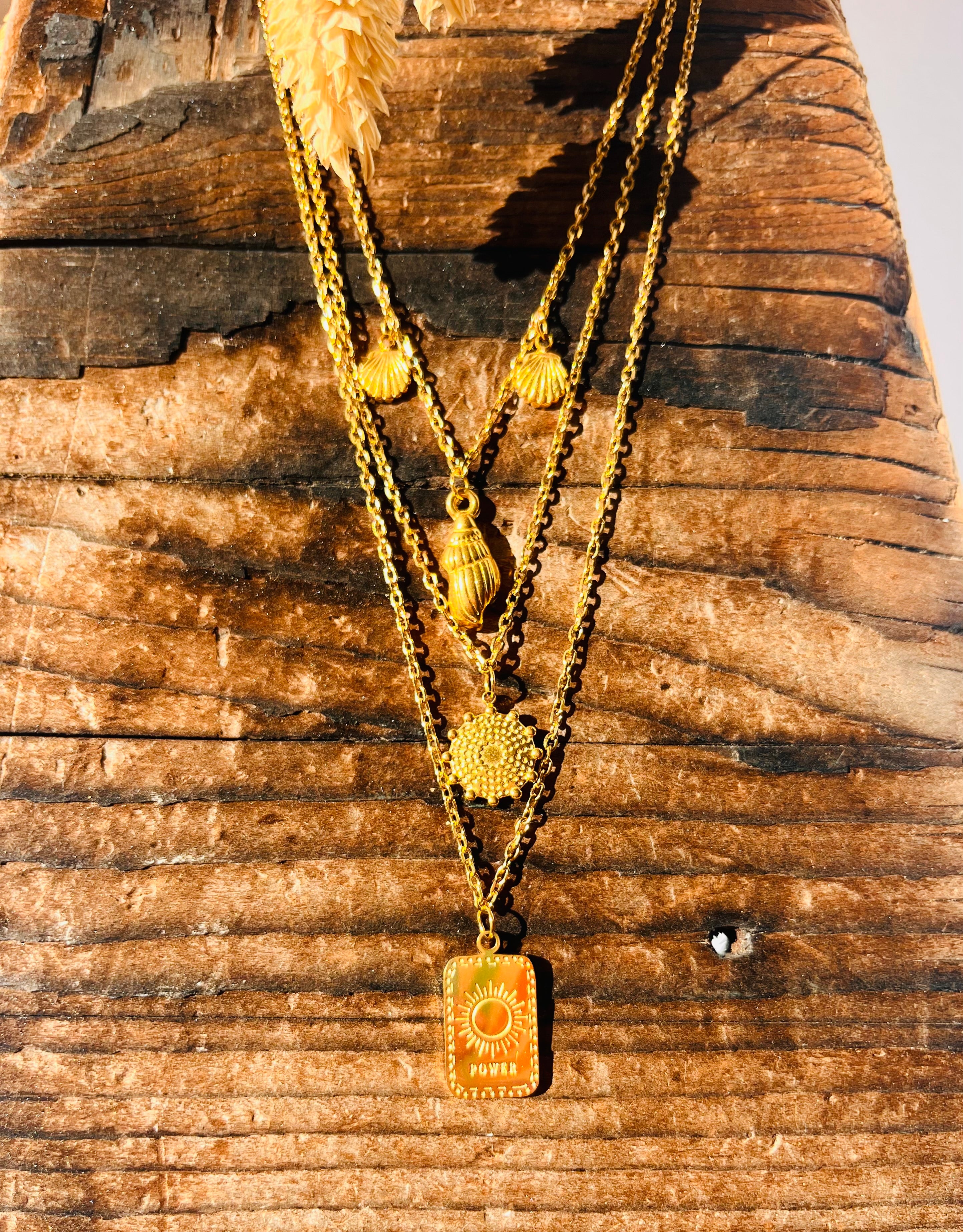 Necklace Layering Edelstahl Gliederkette gold "POWER"