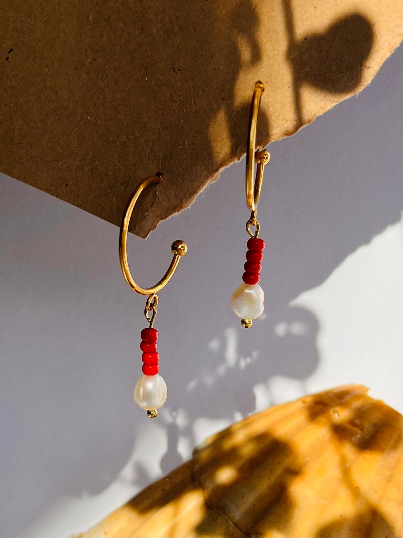 Creole Edelstahl gold "RED PEARLY"